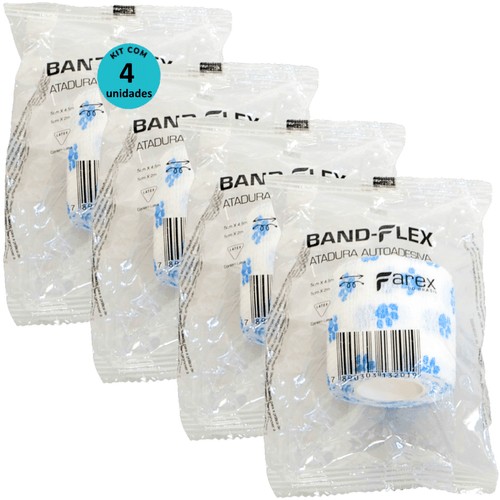 Atadura 5cm Branca Com Patinhas Band-Flex Autoadesiva Para Animais Farex Kit Com 4